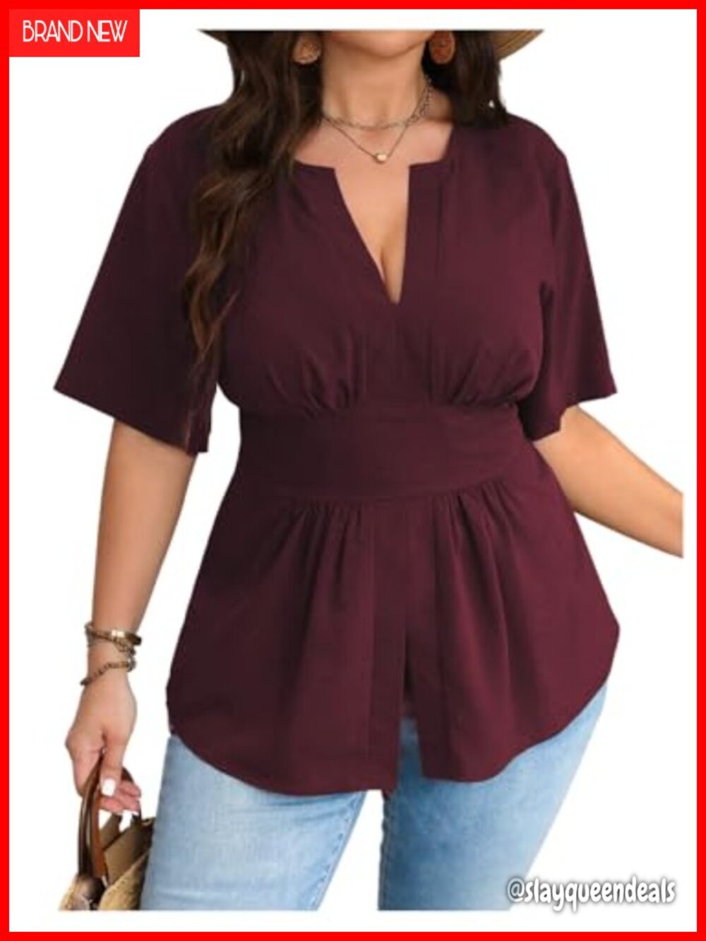 Plus Size Peplum Top Short Sleeve V Neck Asymmetrical Blouse